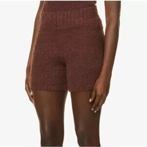 Skims Cozy Knit Teddy Loungewear Shorts Garnet Chocolate Brown Size S/M